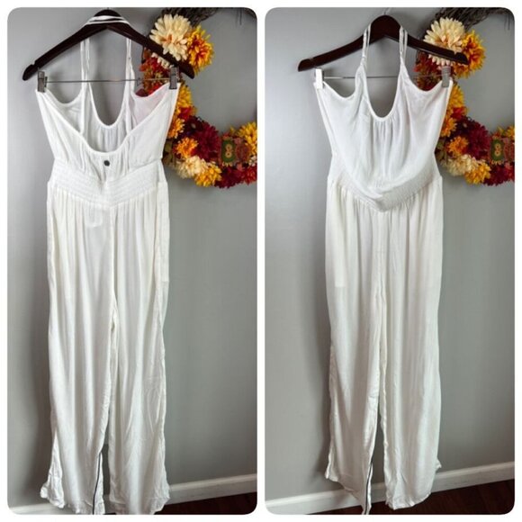 prAna Womens Fernie Wide Leg Coverup Jumpsuit Semi Sheer in White - Picture 1 of 8